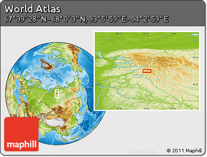 Physical Location Map of the Area around 67° 49' 45" N, 93° 34' 29" E