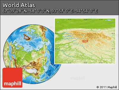 Physical Location Map of the Area around 67° 49' 45" N, 94° 25' 30" E