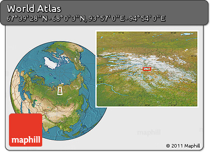 Satellite Location Map of the Area around 67° 49' 45" N, 94° 25' 30" E
