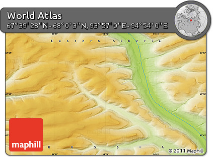 Physical Map of the Area around 67° 49' 45" N, 94° 25' 30" E