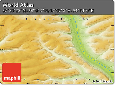 Physical Map of the Area around 67° 49' 45" N, 94° 25' 30" E
