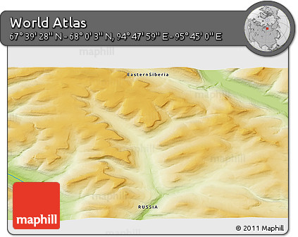 Physical 3D Map of the Area around 67° 49' 45" N, 95° 16' 30" E