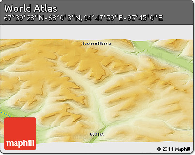 Physical 3D Map of the Area around 67° 49' 45" N, 95° 16' 30" E