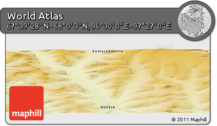 Physical Panoramic Map of the Area around 67° 49' 45" N, 96° 58' 29" E