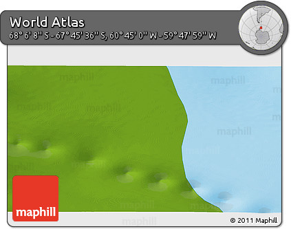 Physical 3D Map of the Area around 67° 55' 52" S, 60° 16' 29" W