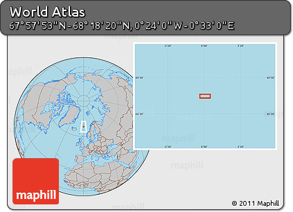 Gray Location Map of the Area around 68° 8' 7" N, 0° 4' 30" E