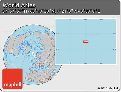 Gray Location Map of the Area around 68° 8' 7" N, 0° 4' 30" E