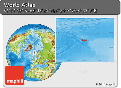 Physical Location Map of the Area around 68° 8' 7" N, 0° 4' 30" E