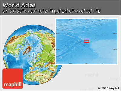 Physical Location Map of the Area around 68° 8' 7" N, 0° 4' 30" E