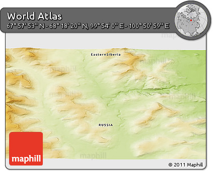 Physical 3D Map of the Area around 68° 8' 7" N, 100° 22' 30" E