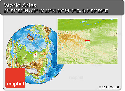 Physical Location Map of the Area around 68° 8' 7" N, 100° 22' 30" E