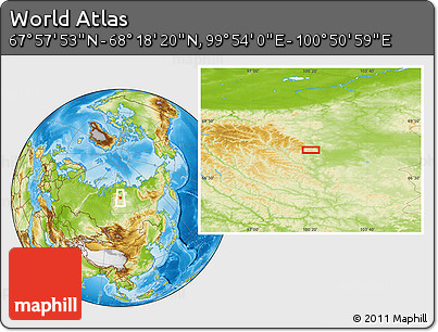 Physical Location Map of the Area around 68° 8' 7" N, 100° 22' 30" E