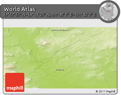 Physical 3D Map of the Area around 68° 8' 7" N, 101° 13' 29" E