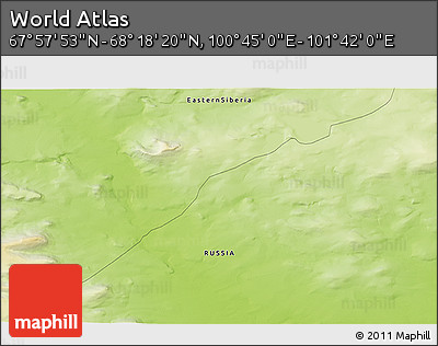 Physical 3D Map of the Area around 68° 8' 7" N, 101° 13' 29" E