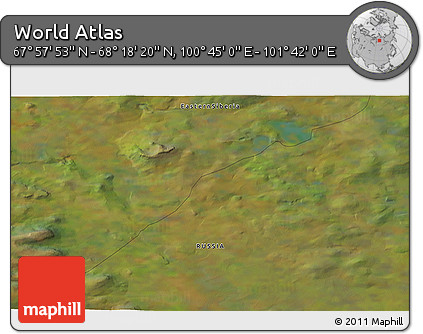 Satellite 3D Map of the Area around 68° 8' 7" N, 101° 13' 29" E