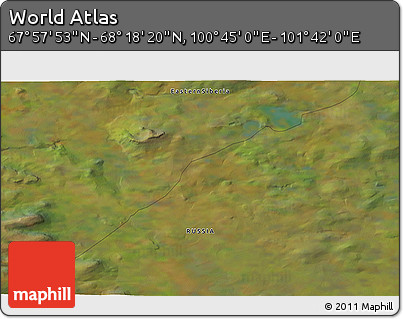 Satellite 3D Map of the Area around 68° 8' 7" N, 101° 13' 29" E