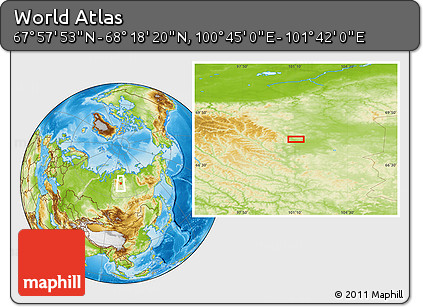 Physical Location Map of the Area around 68° 8' 7" N, 101° 13' 29" E