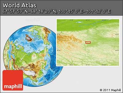 Physical Location Map of the Area around 68° 8' 7" N, 101° 13' 29" E