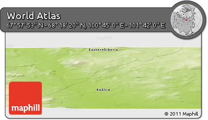 Physical Panoramic Map of the Area around 68° 8' 7" N, 101° 13' 29" E