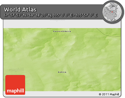 Physical 3D Map of the Area around 68° 8' 7" N, 105° 28' 29" E