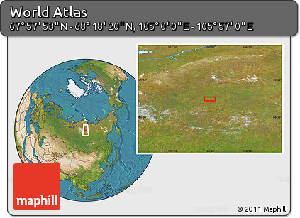 Satellite Location Map of the Area around 68° 8' 7" N, 105° 28' 29" E