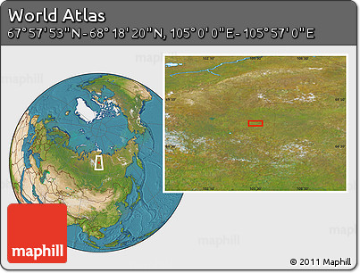 Satellite Location Map of the Area around 68° 8' 7" N, 105° 28' 29" E