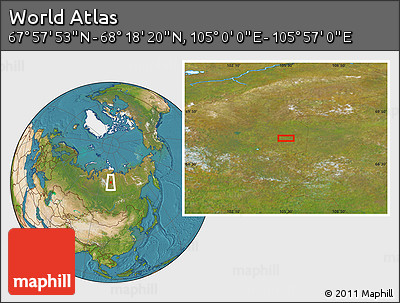 Satellite Location Map of the Area around 68° 8' 7" N, 105° 28' 29" E