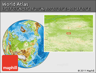 Physical Location Map of the Area around 68° 8' 7" N, 106° 19' 29" E