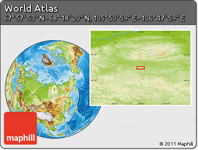 Physical Location Map of the Area around 68° 8' 7" N, 106° 19' 29" E