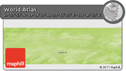 Physical Panoramic Map of the Area around 68° 8' 7" N, 106° 19' 29" E