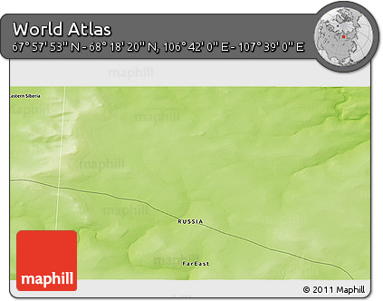 Physical 3D Map of the Area around 68° 8' 7" N, 107° 10' 30" E