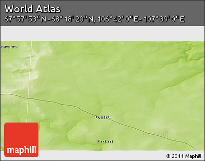 Physical 3D Map of the Area around 68° 8' 7" N, 107° 10' 30" E