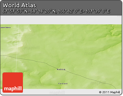 Physical 3D Map of the Area around 68° 8' 7" N, 107° 10' 30" E