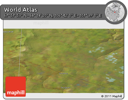 Satellite 3D Map of the Area around 68° 8' 7" N, 107° 10' 30" E