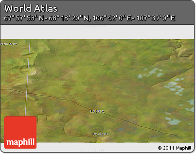 Satellite 3D Map of the Area around 68° 8' 7" N, 107° 10' 30" E