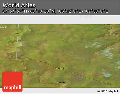 Satellite 3D Map of the Area around 68° 8' 7" N, 107° 10' 30" E