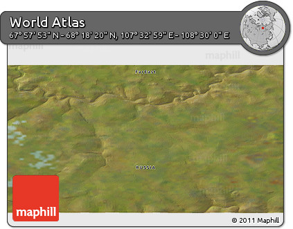 Satellite 3D Map of the Area around 68° 8' 7" N, 108° 1' 30" E