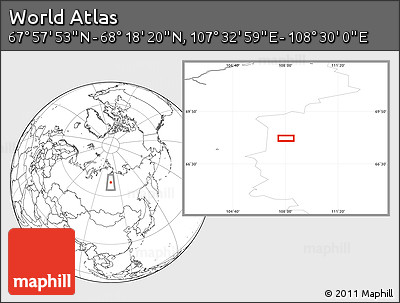 Blank Location Map of the Area around 68° 8' 7" N, 108° 1' 30" E
