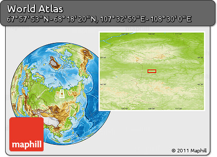 Physical Location Map of the Area around 68° 8' 7" N, 108° 1' 30" E