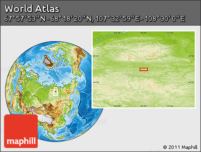 Physical Location Map of the Area around 68° 8' 7" N, 108° 1' 30" E