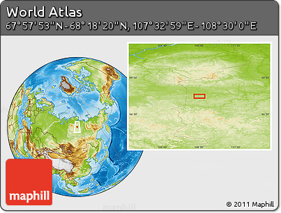 Physical Location Map of the Area around 68° 8' 7" N, 108° 1' 30" E