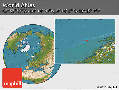 Satellite Location Map of the Area around 68° 8' 7" N, 10° 16' 30" E
