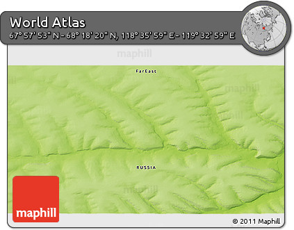 Physical 3D Map of the Area around 68° 8' 7" N, 119° 4' 29" E