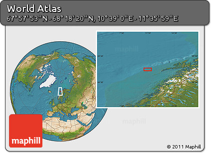 Satellite Location Map of the Area around 68° 8' 7" N, 11° 7' 30" E