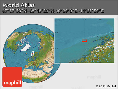Satellite Location Map of the Area around 68° 8' 7" N, 11° 7' 30" E