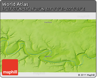 Physical 3D Map of the Area around 68° 8' 7" N, 121° 37' 30" E