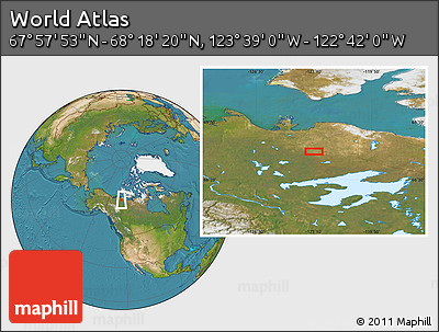 Satellite Location Map of the Area around 68° 8' 7" N, 123° 10' 30" W