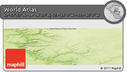 Physical Panoramic Map of the Area around 68°&nbsp;8'&nbsp;7"&nbsp;N,&nbsp;123°&nbsp;10'&nbsp;30"&nbsp;W