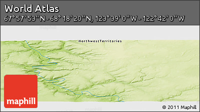 Physical Panoramic Map of the Area around 68°&nbsp;8'&nbsp;7"&nbsp;N,&nbsp;123°&nbsp;10'&nbsp;30"&nbsp;W