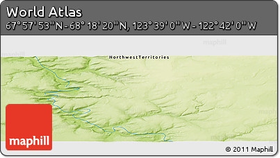 Physical Panoramic Map of the Area around 68°&nbsp;8'&nbsp;7"&nbsp;N,&nbsp;123°&nbsp;10'&nbsp;30"&nbsp;W